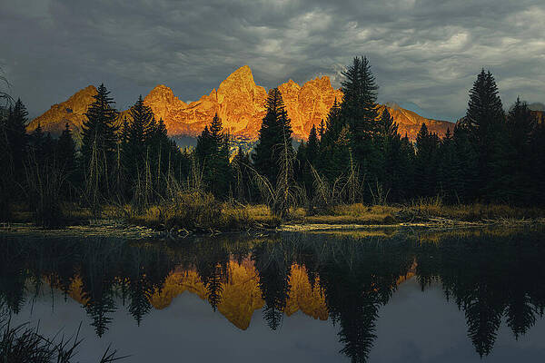 Golden Peaks Over Tranquil Lake Photograph