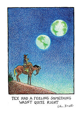 Cowboy and Two Moons Drawing