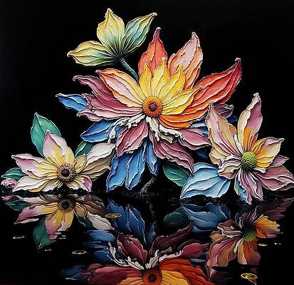 Digital Art - Textured Floral Reflections by Deb Beausoleil