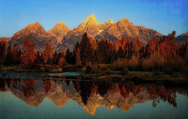 Reflection Wall Art featuring the photograph Textured Teton Reflection In Autumn by Dan Sproul