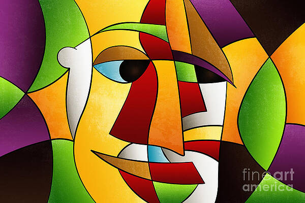 Cubist Abstract Face in Vibrant Colors Digital Art