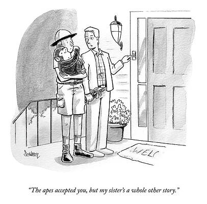 Family Wall Art featuring the drawing The Apes Accepted You by Benjamin Schwartz