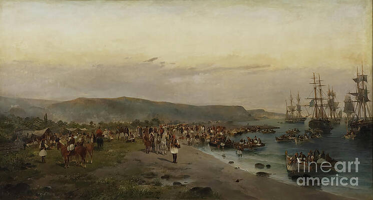 Greece Wall Art featuring the digital art The Arrival Of Karaiskakis At Faliron by Antonios Valamontes
