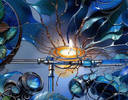 Whimsical Digital Art - The Back Yard Robots Figure Out How To Light A Candle by Eris And AI