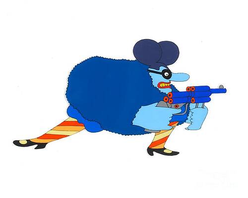 Paul Mccartney Wall Art featuring the digital art The Beatles - An Original Production Animation Cel Of A Blue Meanie With Ray Gun by Antonios Valamontes