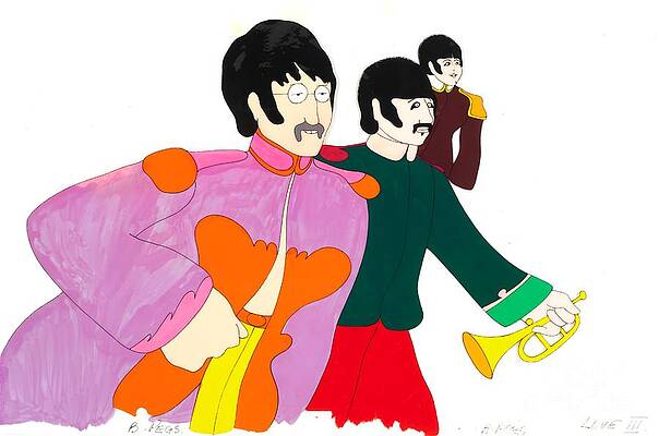 Paul Mccartney Wall Art featuring the digital art The Beatles - Two Original Production Animation Cels Of The Beatles From Yellow Submarine #1 by Antonios Valamontes