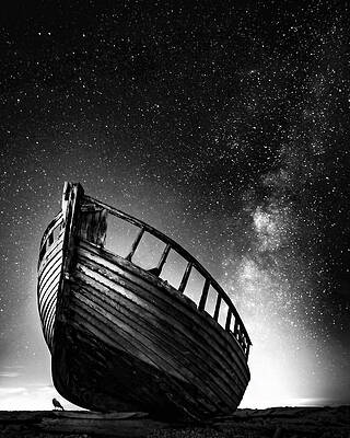 Old Boat Under Starry Sky Photograph