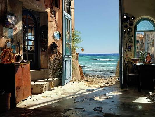Charming Coastal View from Open Doorway Wall Art