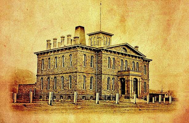 Digital Art - The Carson City Mint In 1866 - Old Photo Blended With Old Paper Texture by Nicko Prints