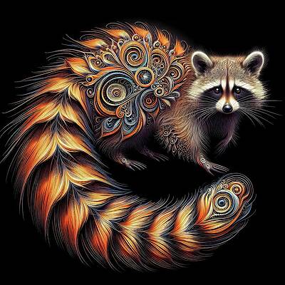 Intricate Wall Art featuring the digital art The Celestial Raccoon by Bill And Linda Tiepelman