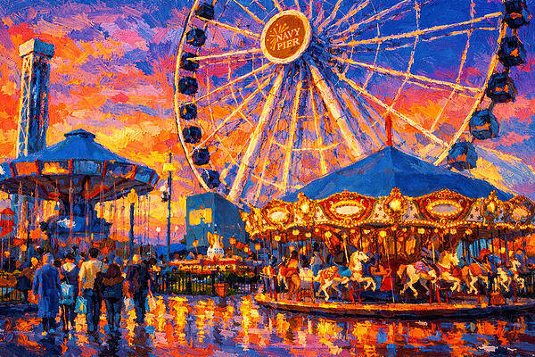 Vibrant Navy Pier Carnival Digital Art