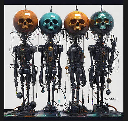 Wall Art featuring the digital art The Choir Of Mechanized Skulls by Rafael Salazar