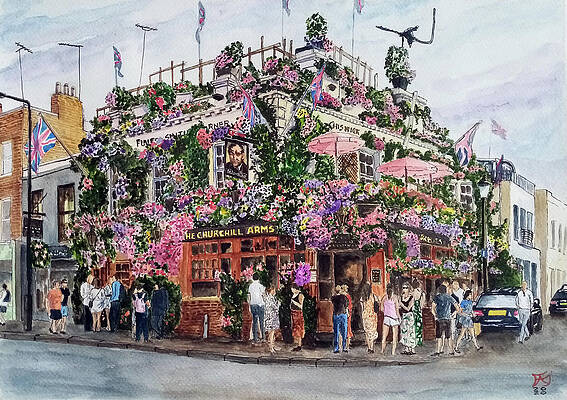 Pub Wall Art featuring the painting The Churchill Arms, Nothing Hill, London, UK by Francisco Gutierrez
