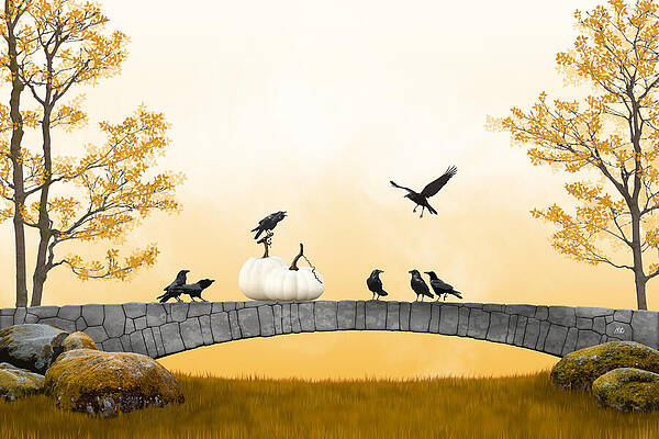 Ravens on a Stone Bridge Digital Art