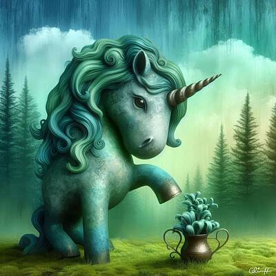 Fantasy Wall Art featuring the digital art The Curious Unicorn by Colin Hardman
