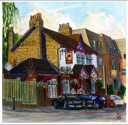 Pub Wall Art featuring the painting The Dolphin, Uxbridge, London, UK by Francisco Gutierrez