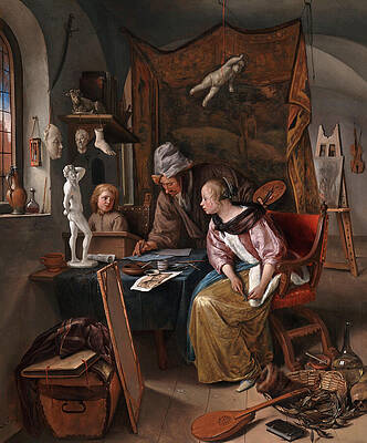 Modern Wall Art featuring the painting The Drawing Lesson By Jan Steen by The Luxury Art Collection