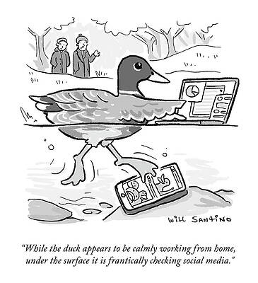 Duck Balancing Work and Social Media Wall Art