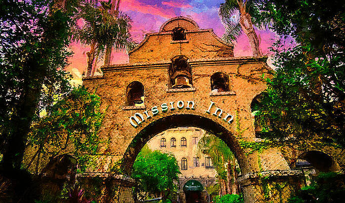 Digital Art - The Entrance Of The Mission Inn Hotel And Spa Courtyard In Riverside, California by Nicko Prints