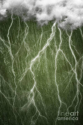Green Thunderstorm with Lightning Digital Art