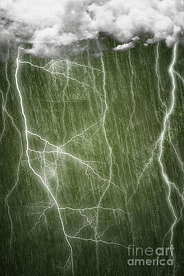 Green Thunderstorm with Lightning Digital Art