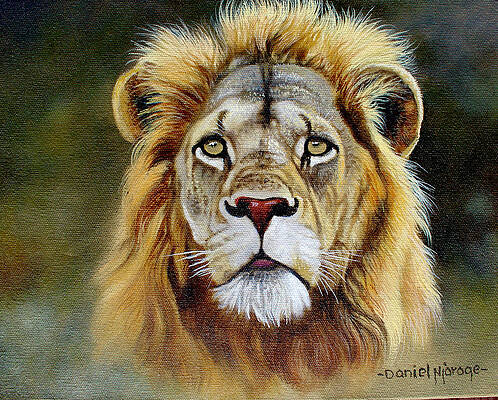 Wall Art featuring the painting The Face Of A Lion by Daniel Njoroge