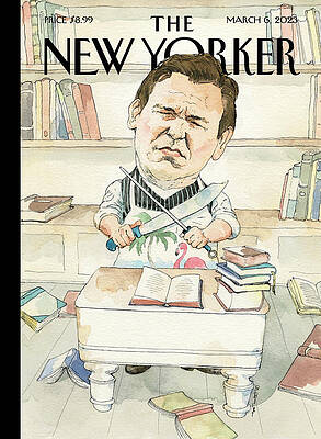 Political Figure Surrounded by Books Painting