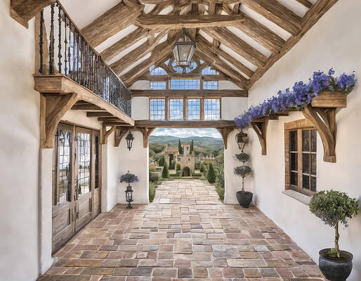 Architecture Wall Art featuring the digital art The Flower Passage by Eris And AI