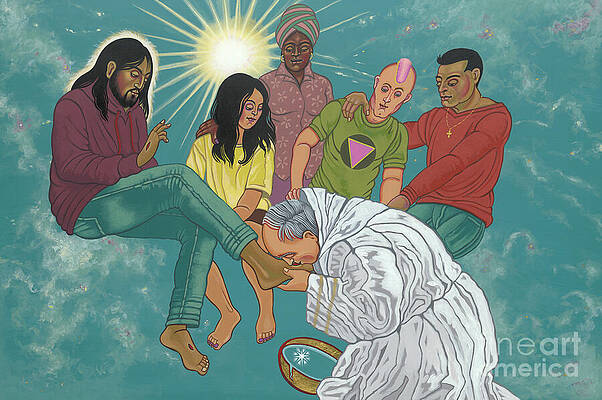 Diverse Group in Foot Washing Ritual Wall Art