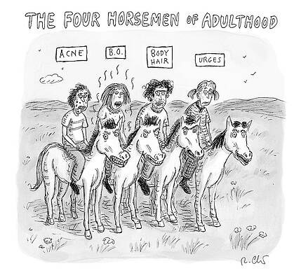 Teen Wall Art featuring the drawing The Four Horsemen Of Adulthood by Roz Chast