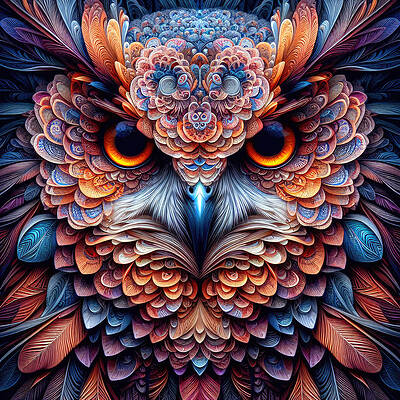 Intricate Wall Art featuring the photograph The Fractal Gaze Of The Mystic Owl by Bill and Linda Tiepelman