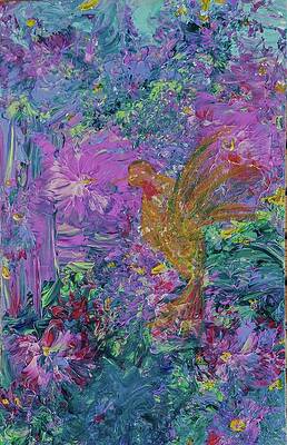 Flower Wall Art featuring the painting The Golden Bird by Stacey Torres