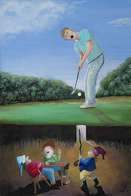 Golf Wall Art featuring the painting The Golf Gods Seldom Work Alone by Randall Coleman