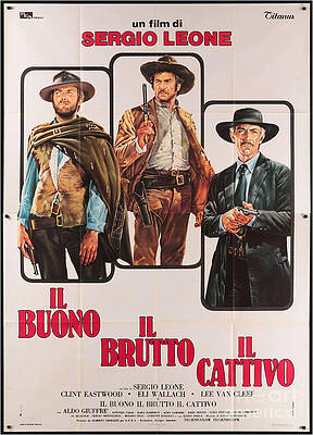 Wall Art featuring the digital art The Good Bad And The Ugly Vintage Movie Poster by Antonios Valamontes