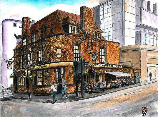 Pub Wall Art featuring the painting The Good Samaritan, Turner St, Whitechapel, London, UK by Francisco Gutierrez