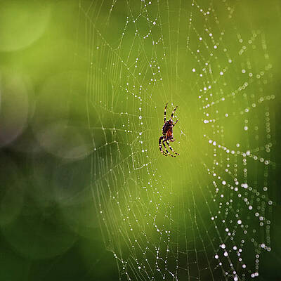 Spider on Dewy Web Wall Art
