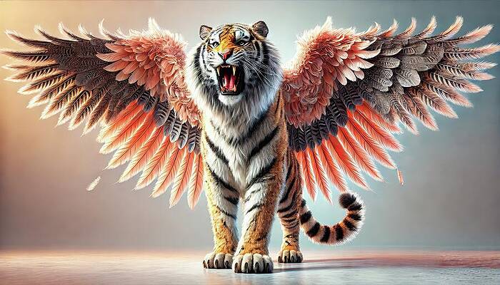 Majestic Wall Art featuring the digital art The Heavenly Tiger's Call by Bill And Linda Tiepelman