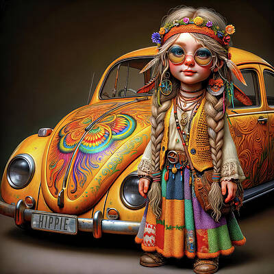 Digital Art - The Hippie Sprite And Her Psychedelic Steed by Bill And Linda Tiepelman