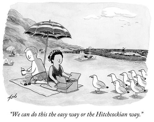 Beach Umbrella and Seagulls Cartoon Wall Art