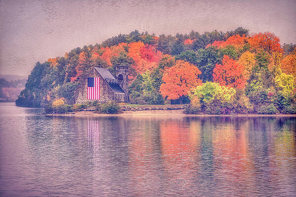 Massachusetts Wall Art featuring the photograph The Iconic Old Stone Church by Penny Polakoff