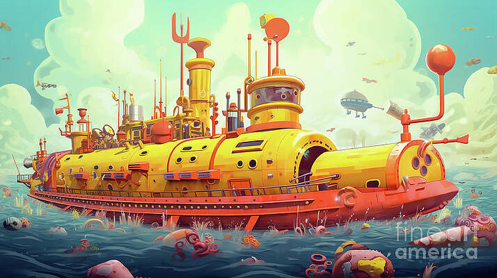 Paul Mccartney Wall Art featuring the digital art The Immersive Voyage Of The Beatles Yellow Submarine #3 by Antonios Valamontes