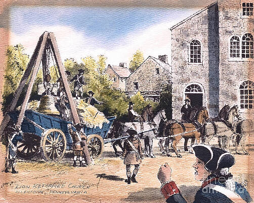 Wall Art featuring the digital art The Liberty Bell's Arrival At Zion Reformed Church by Antonios Valamontes