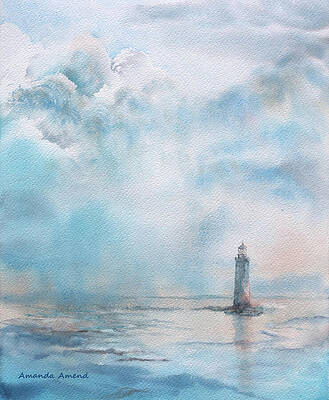 Solitary Lighthouse in Misty Waters Wall Art