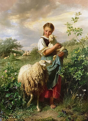 Digital Art - The Little Shepherdess By Johann Baptist Hofner by The Luxury Art Collection