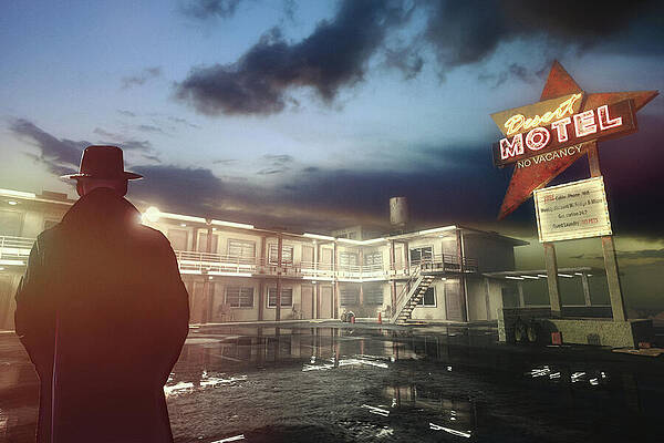 The Lone Traveler At Desert Motel Print