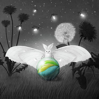 Luna Moth and Fireflies Wall Art