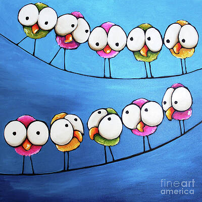 Colorful Birds on Blue Background Wall Art