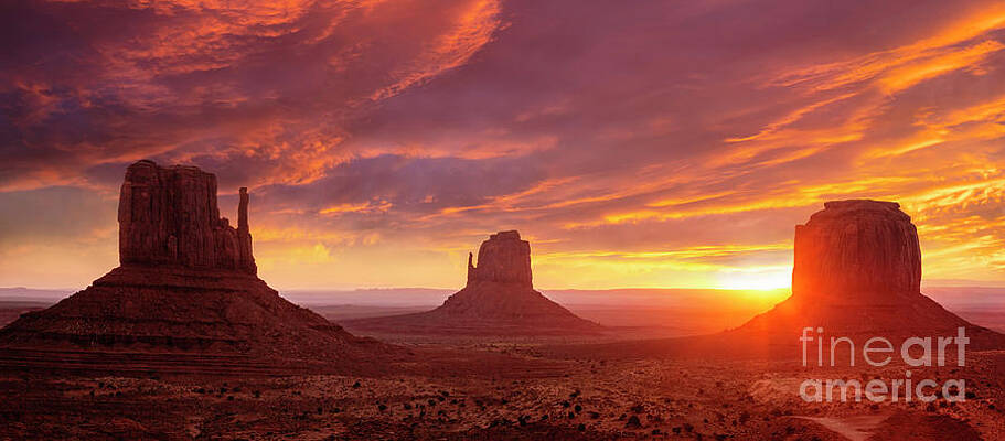 Dramatic Photograph - The Mittens At Sunrise, Monument Valley Navajo Tribal Park, Arizona, USA by Neale And Judith Clark