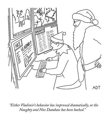 Santa Claus Drawing - The Naughty And Nice Database by Adam Douglas Thompson