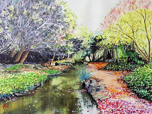Wall Art featuring the painting The New River Path In Autumn Islington London UK by Francisco Gutierrez